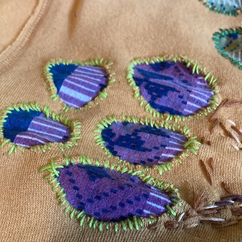 Upcycled Repurposed hooded sweatshirt with appliqué and embroidery - Picture 9 of 16